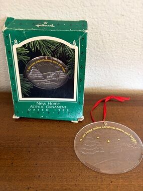 Hallmark Clear Acrylic New Home Ornament with Red Ribbon 1988